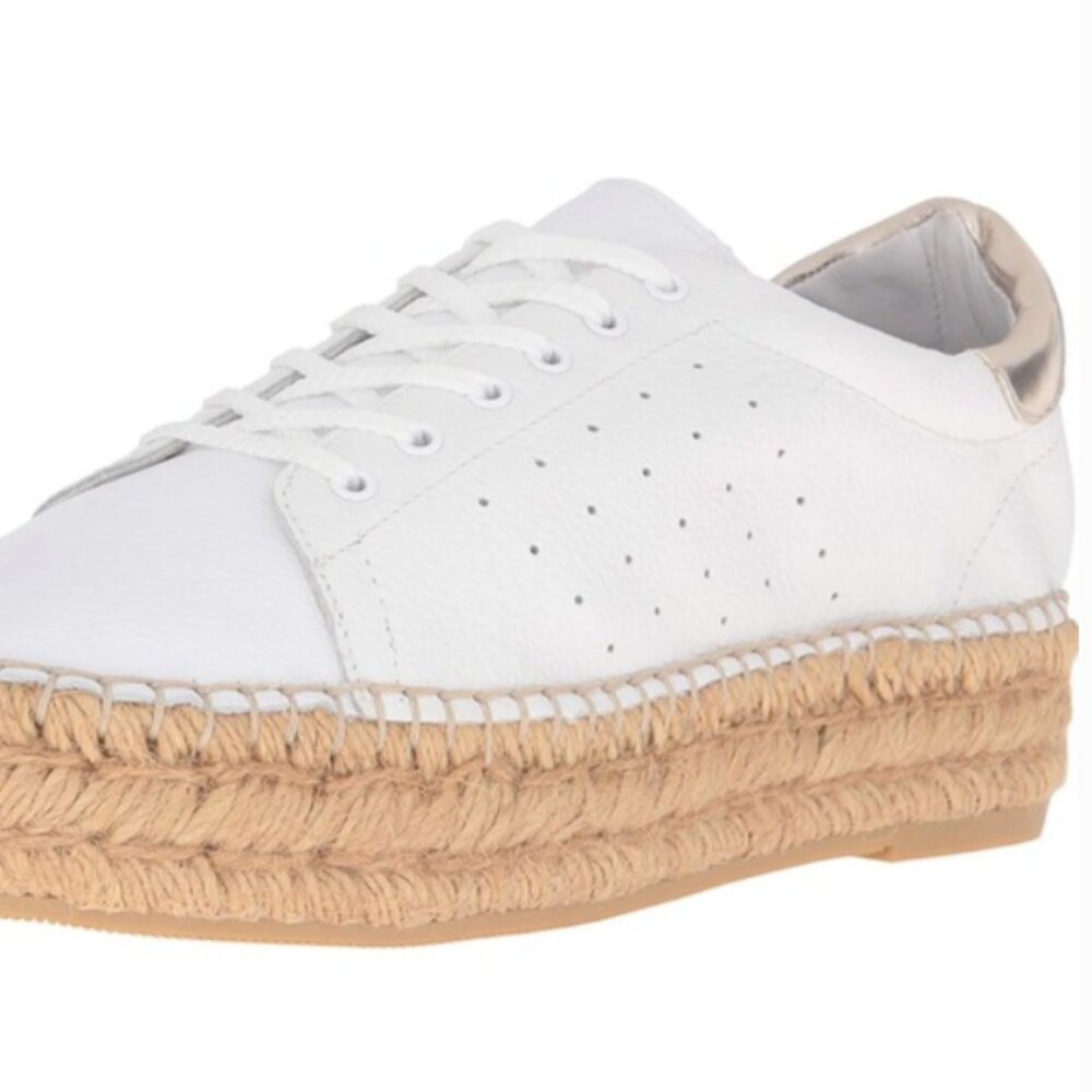 Steven Peck White/Gold Trim Vegan Platform Espadrille Shoes - 6.5